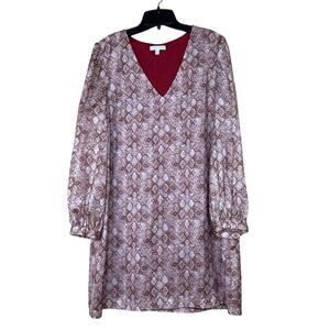 Anna Cate Emma Monkees Snake Print Peach Beige Silky V Neck Shift Dress Medium